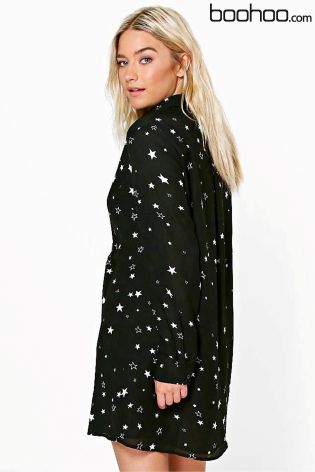 Boohoo Star Print Shirt Dress